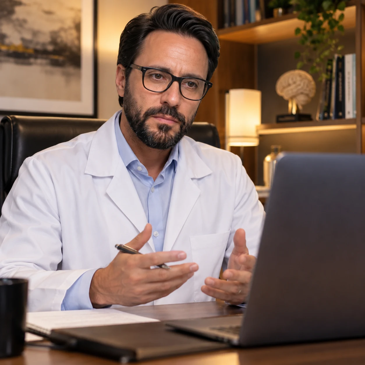 Dr. Hugo Ferreira em atendimento por videochamada